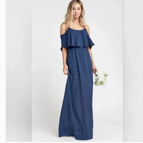 Show Me Your Mumu Caitlin Ruffle Maxi Dress in Rich Navy Crisp Blue Size XS - Picture 4 of 10